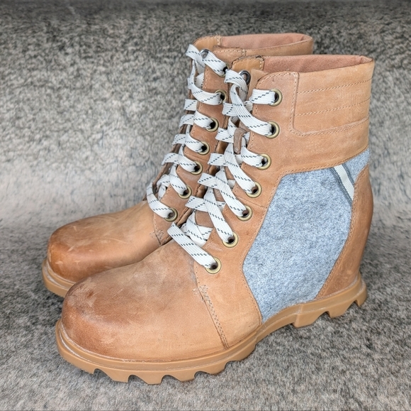 Sorel Joan Of Arctic Wedge III Lexie Ankle Boot Tan Grey Women's 10 - Picture 8 of 14